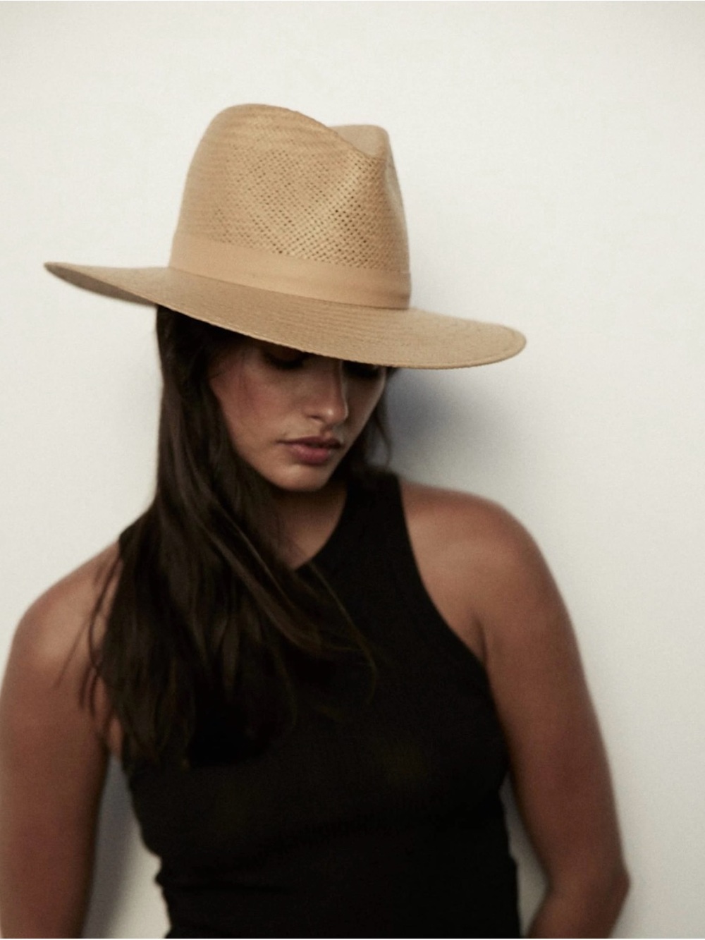 Janessa Leone Simone Wide-Brim Straw Fedora in Tan